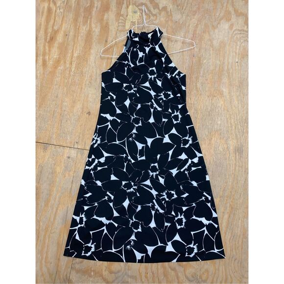 MICHAEL Michael Kors Black and White Floral Halter Sheath Dress Size 10 - Picture 1 of 11